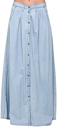 Gameyly Women's High Waist Single Breasted Button Up Maxi Skirt XL Light Blue