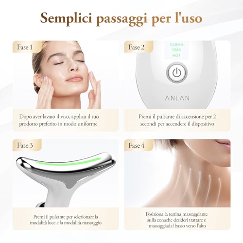 ANLAN Anti-Wrinkle Beauty Device, 45 °C Hot Compress Light Therapy EMS Face Massager Neck Lifting Firming for Face Toning, 5 Minute Off Timer