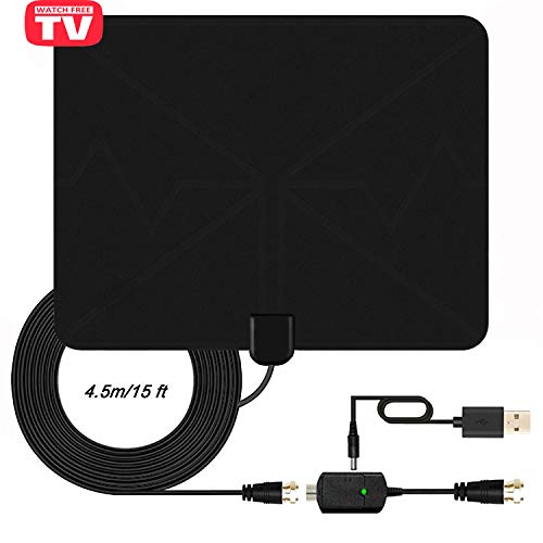 TV Antenna, HDTV Antenna for Digital TV Indoor, 65-85+ Miles Long Range Access Freeview HD Antenna, 1080P VHF/UHF/FM Stronger Reception for All Types Built-in Tuner Home Smart TV/Radio-2019 New