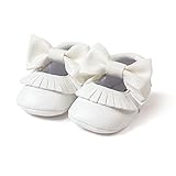 LIVEBOX Infant Baby Girls' Premium Soft Sole Mary Jane with Bow Prewalker Toddler Shoes(S: 0~6 months,Tassels-White)