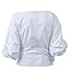 Lily Rosie Girl Women's Casual Bow Ruched Sleeves Blouse Off shoulder Ruffled Tops (Medium, White)