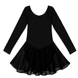 FEESHOW Child Girls Long Sleeve Gymnastic Ballet Leotard Dance Dress Black 3-4