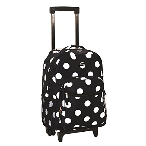 Girls Black White Polka Dot Rolling Backpack Stylish All Over Multi Dots Themed