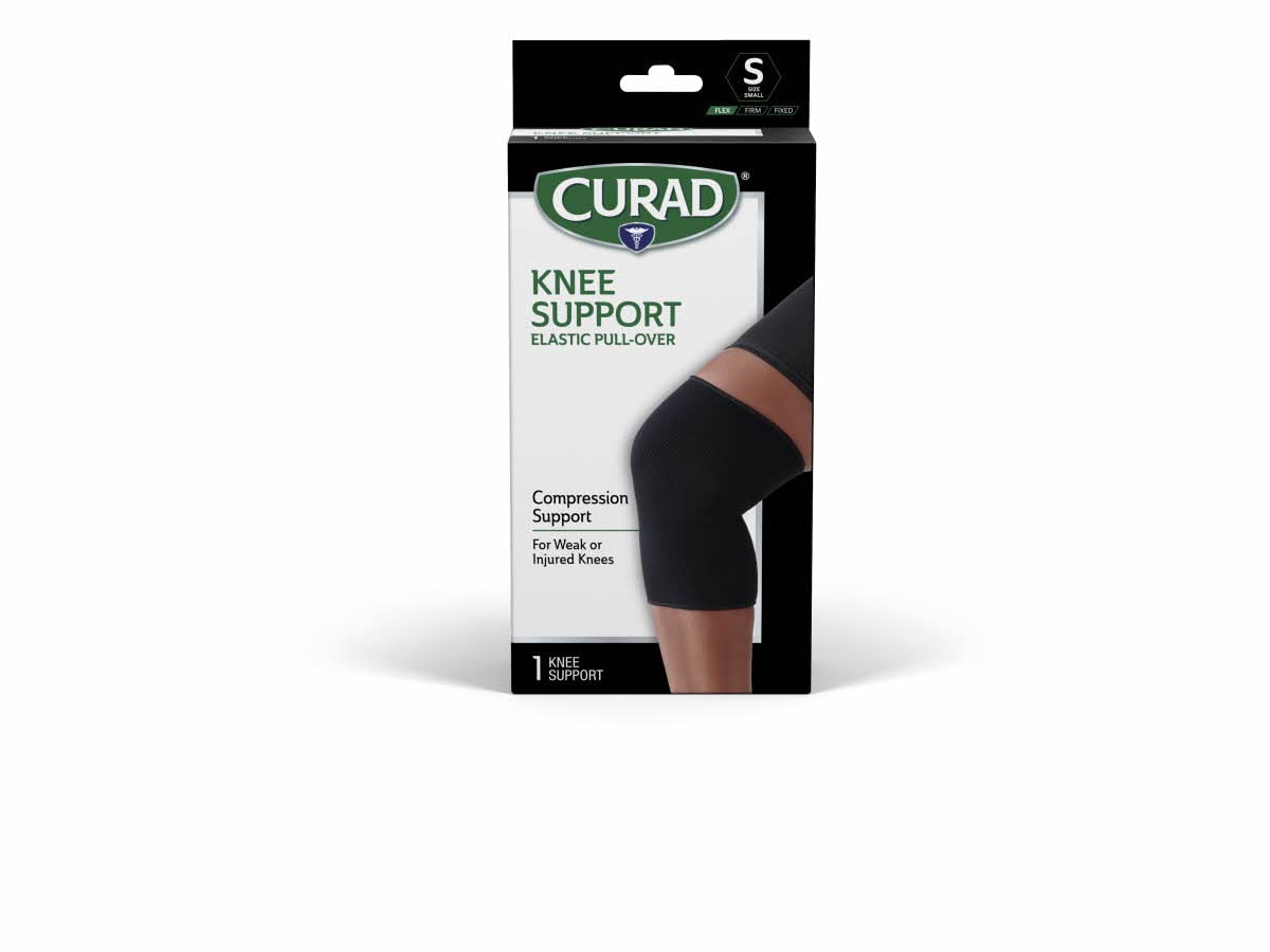 Photo 1 of CURAD Knee Support for Men & Women, Elastic, Pull-Over, Knee Brance for Running Knee Pain, Workout Sports Knee Brace, Black, Small