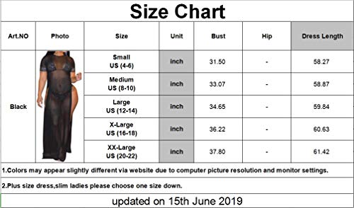 Women's Sexy Long Maxi Dresses Summer Casual See Thru Round Neck Short Sleeve Sheer Mesh Beach Cover Ups Loose Stretchy Plus Size Swimsuit Split Side with Fake Diamond
