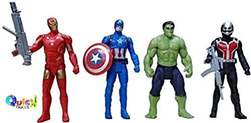 Quick Dolls Avengers2 Set of 4 Hulk, Captain America, Iron Man, Ant Man with Weapons Age of Ultron Action Figure, 12cm (Multicolour)