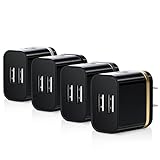 USB Plug Charger, Canjoy 4 Psc Colorful Wall Charger Dual USB Ports Power Universal Home Charger 10W 2A Portable Fast Charging Adapter for iPhone 6/7 Plus, iPad, Samsung Galaxy S8, Tablet