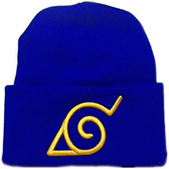 Huhuniu® Hat Ninja Cos Warm Hat the Village of Konoha Ninja Flag Wool Hat (Blue+yellow)