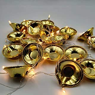 RV Light Golden Diya (Pack of 02) Light 5+5M Electric 20+20 Deepak LED Fairy String Series Lights Home Diwali Decoration Lightning - (Golden) Rope Light/Strip Light/Lighting for Deepawali