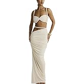 Wuitrie Sexy Two Piece Skirt Set for Women Summer Sexy Camisole and Slim Hip Long Skirt Solid Colour Maxi Skirts Sets
