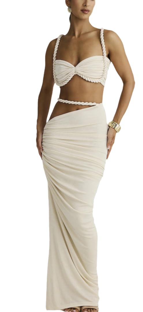 Photo 1 of SML Wuitrie Sexy Two Piece Skirt Set for Women Summer Sexy Camisole and Slim Hip Long Skirt Solid Colour Maxi Skirts Sets