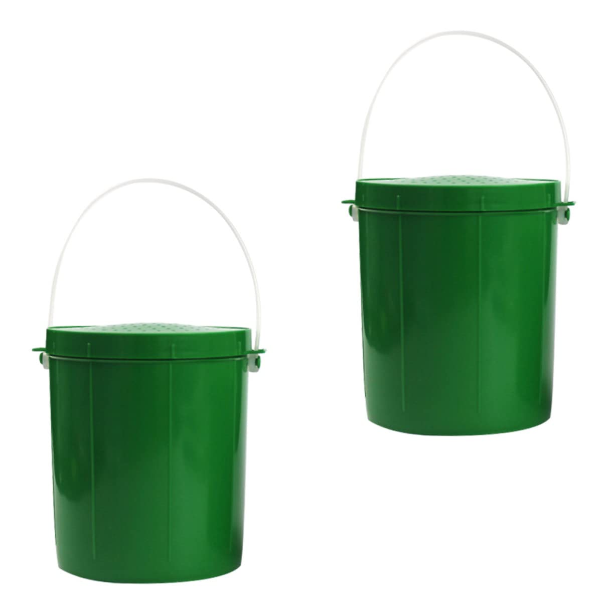 BIUDECO 2 Pcs Portable Fishing Bait Buckets for Green Lightweight Tackle Storage with Lid and Handle Ideal for Live Bait Fishing Compact Design for Easy Transport