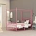 DUMEE Full Size Metal Canopy Bed Frame Platform Sweet Pink Style Mattress Foundation with Headboard and Footboard Girl Princess Beds Box Spring Replacement (Pink, Full-Deluxe)