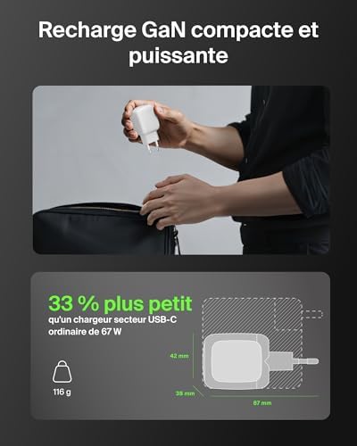 BoostCharge Pro Chargeur USB C 67 W, Chargeur GaN 2 Ports