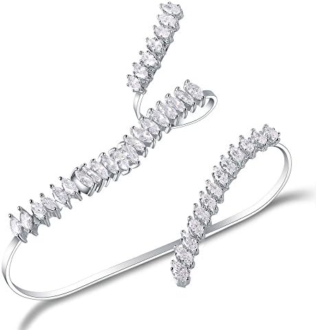 dnswez Cubic Zirconia Palm Cuff Hand Bracelet with 2 Finger Ring Bangle for Women