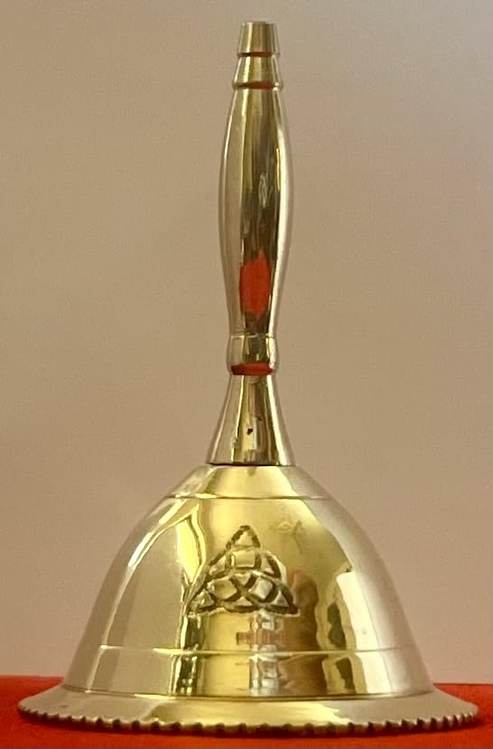 Indian Consigners Brass Altar Bell – 3 Inch Loud Hand Bell with Triquetra Symbol – Wiccan Witchcraft Supplies, Pagan Rituals, Pendulum Use, Meditation