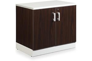 nbf signature series Esquire Two Door Storage Cabinet 29.4" H Mahogany Laminate/Silver Laminate Kickplate and Hardware