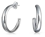 Lightweight Round Dome Half Large Stud Hoop Earrings For Women For Teen 925 Sterling Silver 1.25 Inch Dia