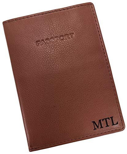 Paul & Taylor Personalized Monogram Leather RFID Protected Passport Wallet, Tan