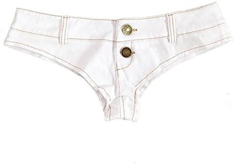 Women's Sexy Mini Denim Thong Cheeky Jeans Shorts, Low waist shorts (M (US 4), White)
