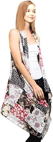 CCFW Various Pattern Printed Long Scarf Vest with Uneven Hem Animal Paisley