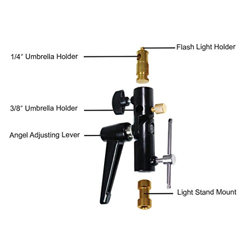 Flash Shoe Bracket Mounts, Multi Functional Umbrella Reflector Insert Hole Holder, Light Stand Mount, 1/4" Screw Stud, 1/4" 4/8" Inch Female Screw Thread