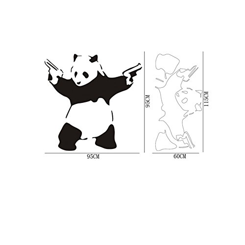23.6" X 45.3" Large Cool Crazy Panda Gun Shooting Wall Stickers Decals DIY Removable Wall Mural Decor Graphic Lovely Silhouette Art for Baby Nursery Teen Girls Boys Kids Children Bedroom Living Room Decoration Olivia Black - Thumbnail 2