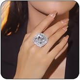 FUTIMELY Shiny Rhinestone Ring for Women Bohemian Thick Big Elliptical Geometry Ring Adjustable Crystal Band Ring Wedding Party Prom Ring for Women (White)