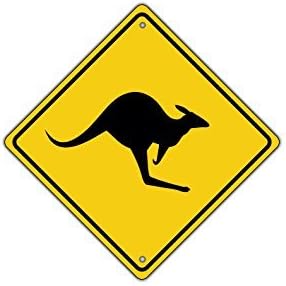 ymot101 Kangaroo With Graphic Symbol Crossing Sign Funny Aluminum Metal Signs Vintage Retro Metal Tin Sign Plate Wall Plaque Gift Sign 12"x12"