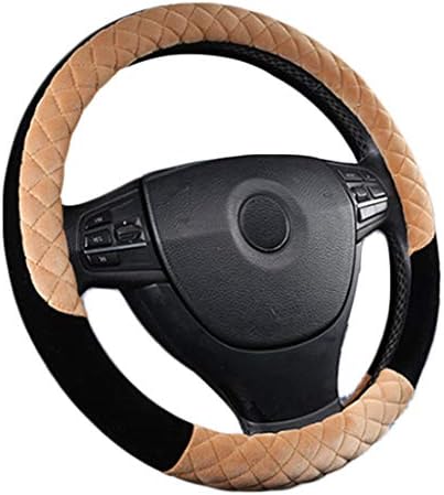 MTH Car Steering Wheel Cover,Plush Universal 38cm/15 inch Steering Cover Winter Warm Protector Breathable Anti-slip MTH-42 (Color : Beige)