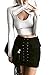 PROGRACE Black Fitted Lace Up Big Pockect Stretch Tight Mini Skirt for Women M