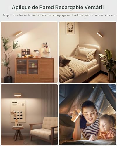 DetarZinLED Wall Lamp with USB Charging Battery, Rechargeable Bedside Lamp, Adhesive Interior Wall Lamps for Bedroom without Cable (Beech Wood, 2 Pcs)
