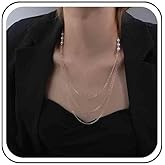 Ximdble Vintage Layered Pearl Choker Necklace Triple Stand Necklace Pearl Pendant Necklace Gold Layered Chain Necklace Jewelry for Women