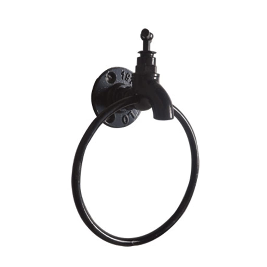 kxnps Towel Ring Vintage Industrial Style Towel Ring Rustic Pipe Hand Towel Holder Wall Mounted Hand Towel Rack for Bathroom Black, 15cm/5.90inch