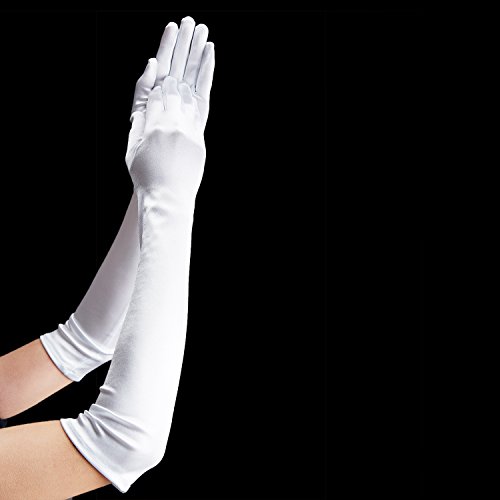 QNPRT 1920s Opera Satin Long Gloves 19.5" Elbow Length 12BL (White) - Thumbnail 2