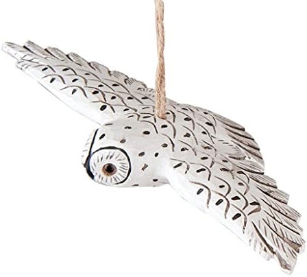 CFF Flying Owl White Wooden Hanging Christmas Ornament