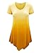 LL WT1051 Womens V Neck Short Sleeve Ombre Tunic Top L YELLOW