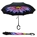 Procella Inverted Umbrella, Large Windproof Double Layer Canopy, Reverse Umbrellas for Car, Rain, Sun and Outdoor Use, Hands-Free C-Shaped Handle, UV Protection, Purple Flower Design