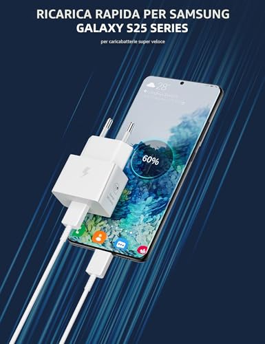 25W USB C Charger for Samsung Galaxy A17 A16 A56 A36 A26 S26 A35 S25 Edge S24 S23 S22 S21 S20 S10 Z Flip 7 with 1 M Cable, USBC Charging Socket Power Supply Type C Plug Charging Adapter