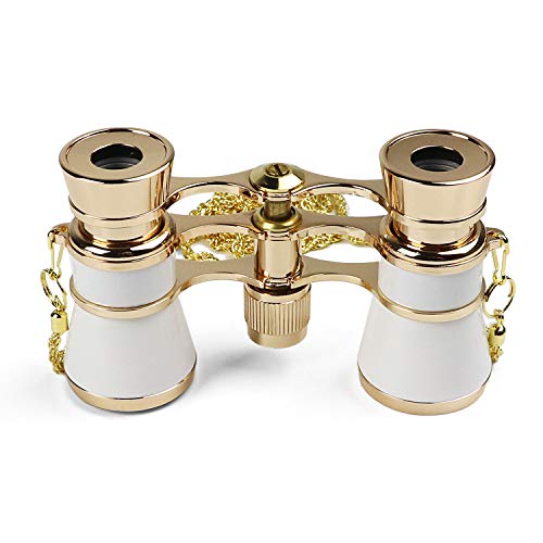 Kingscope 3X25 Vintage Opera Glasses Binoculars for Theater Musical Concert (White, with Chain)