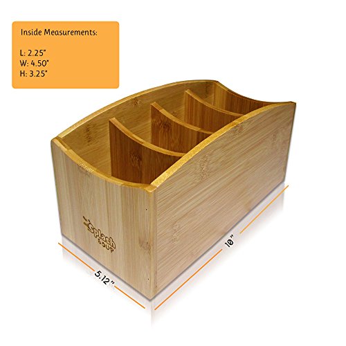 Natural Bamboo Caddy | Living Room Remote Control Organizer | Home Office Desk Storage | Nightstand Bin | Kitchen Accessory Holder | Utensil Compartments | Daily Supplies Divider | by SplashSoup