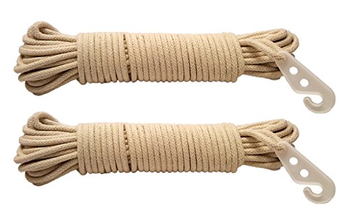Black Duck Brand Set of 2 Braided Cotton Clothes Lines with Hooks 1/4
