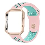 UMTELE for Fitbit Blaze Bands, Sport Silicone Replacement Strap with Rose Gold Frame for Fitbit Blaze Smart Fitness Watch Pink/Teal