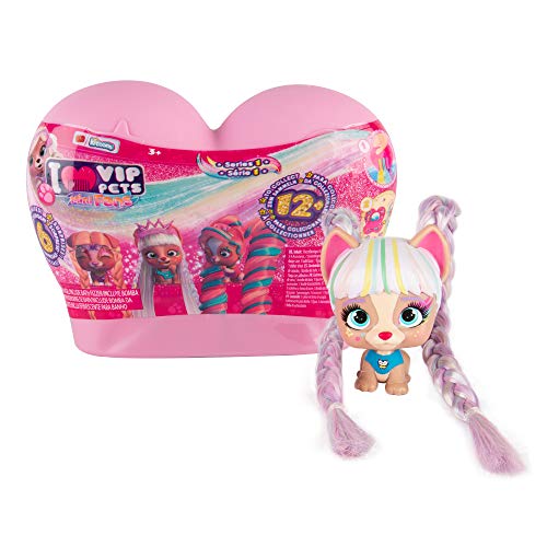 Vip Pets Mini Fans – Mini Überraschungs-Hundepuppe zum Sammeln mit extralangen, glitzernden Haaren & Kamm; Magisches Regenbogen-Wasser beim Entpacken, Puppenmodell nach Zufallsprinzip Bunt