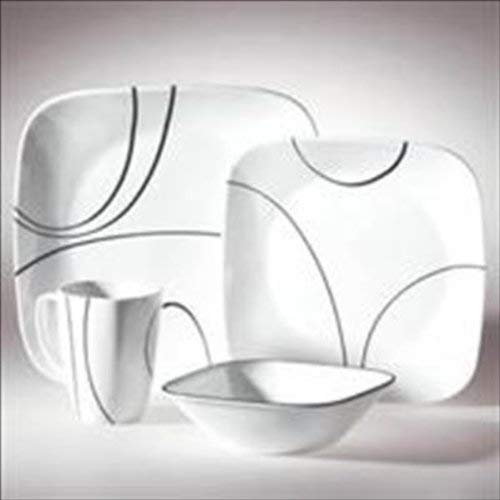 CORELLE 1092887 Simple Lines Square 16Piece Dinnerware Set, Service