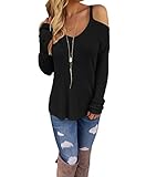 YunJey Womens Cold Open Shoulder Loose Knitted Sweater Top Blouse
