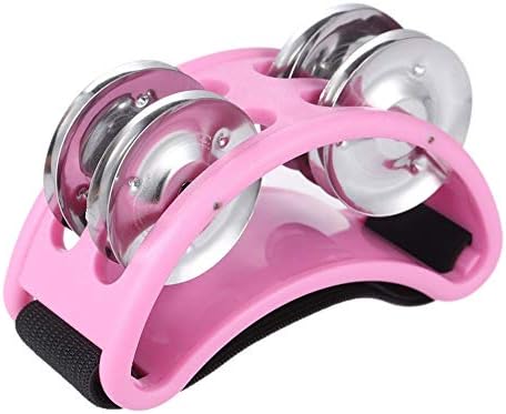 Foot Tambourine Percussion Musical Instrument with Metal Jingle Bell for Guitar Drum Accessory Instrument (Pink)