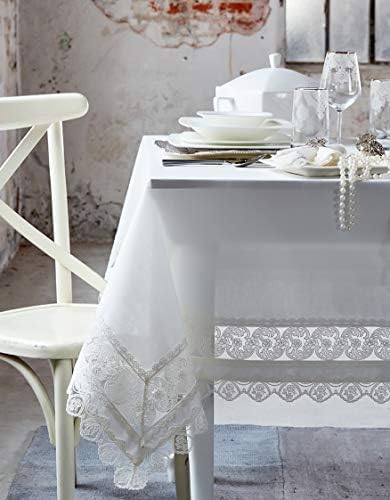 Milena Extra Lined Tablecloth Set - Ideal for preparing a great dinner table - Laced Table Cloth 160x260cm, Laced Runner 45x140 - Laced Napkin 8 Pieces