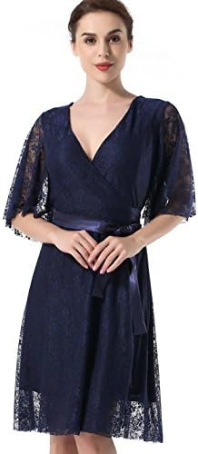 Women's Vintage 1950s Floral Lace Contrast Elegant Cocktail Swing Dress Navy Blue X-Large