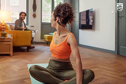 PHILIPS A7607 Bone Conduction Headphones,Wireless Bluetooth Open-Ear Headphones Sound,AI mics,Noise Reduction,9-Hour Battery,Fast Charging,LED Safety Lights,IP66,App Control,Black